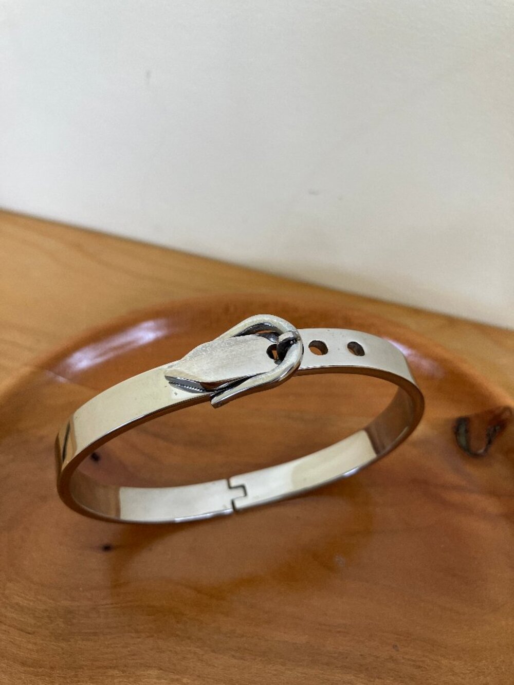 Belt Buckle Hinged Bracelet Equestrian Style HMK Stainless Steel Narrow Cuff
